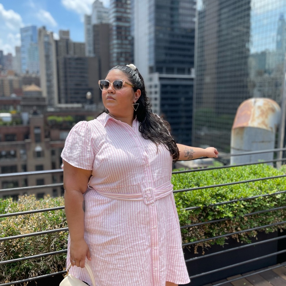 Pink Striped Belted Dress